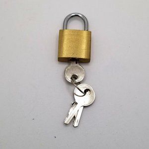 Padlock w/ 3 Keys Lock Gold 1.25 inch lock and key Metal Spare keys Tested Small